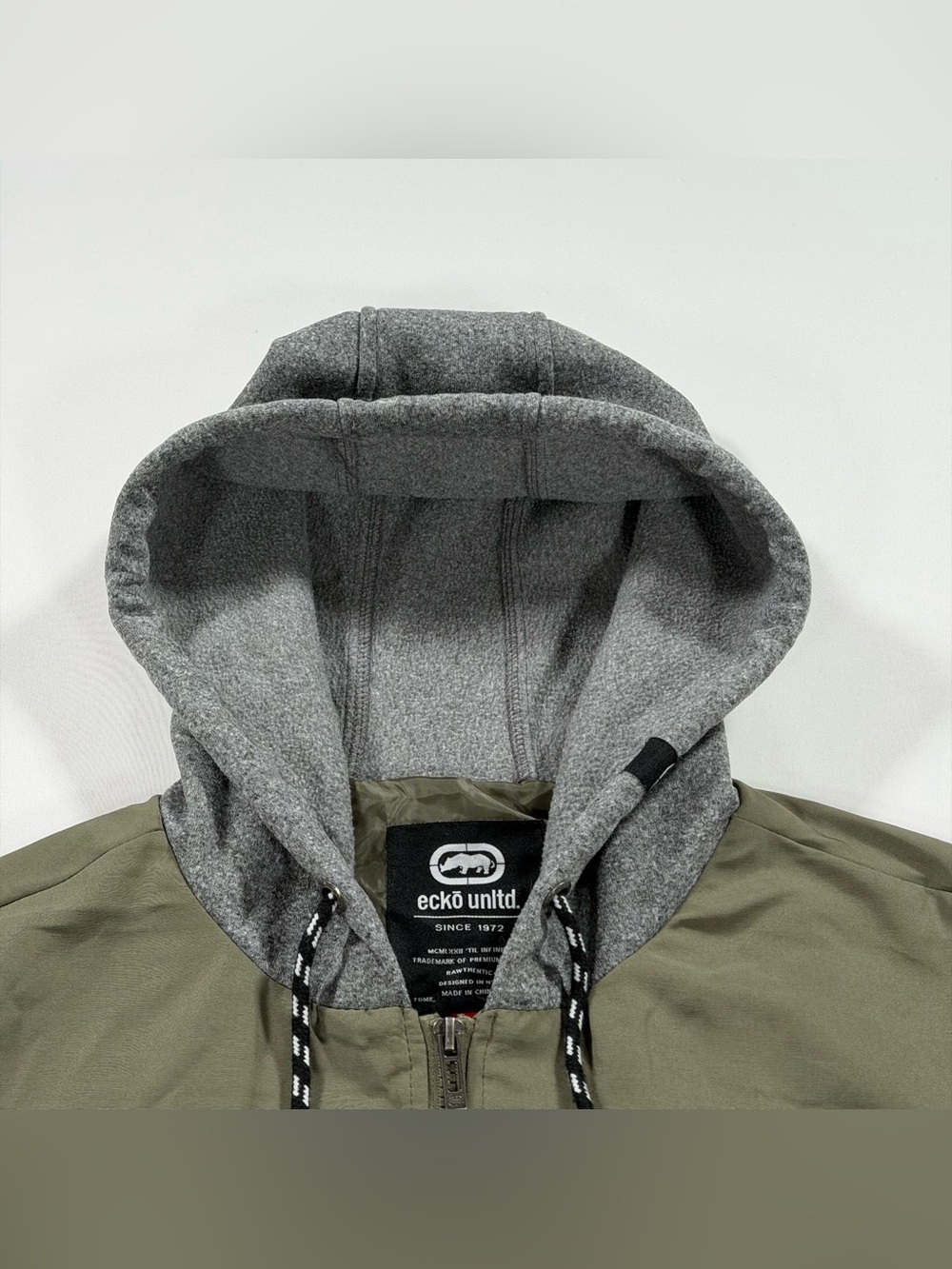 Ecko Unltd Mens Hooded Bomber Jacket Size XL Olive Green Full Zip Windbreaker - Picture 3 of 11
